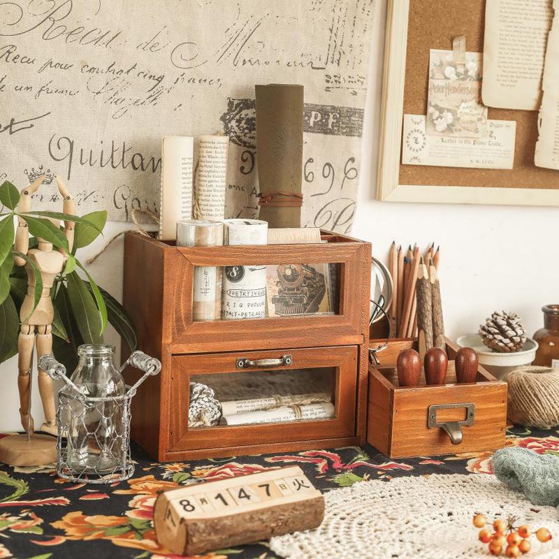 Wooden Desktop Organizer: Remote Holder & Stationery Box for Office or Makeup Brushes