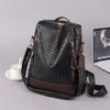Women's Woven Soft Leather Backpack Large Capacity Color Contrast Multi-Purpose Travel Backpack