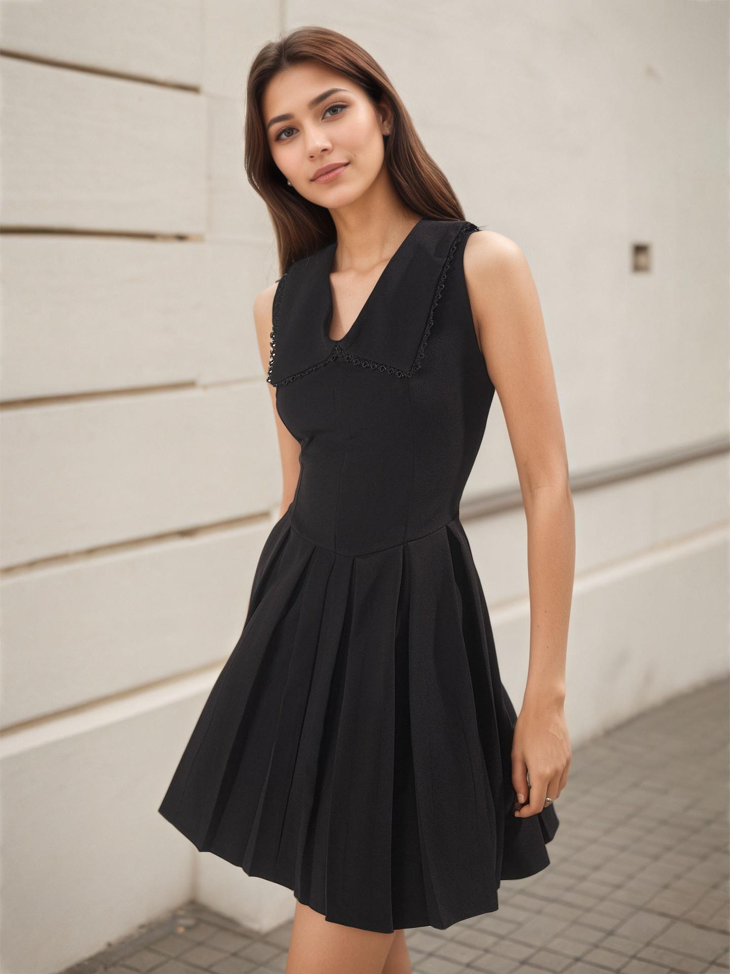 2025 European, American summer and autumn women s lace V-neck slim-fitting versatile wide pendulum dress mini skirt fashion size s