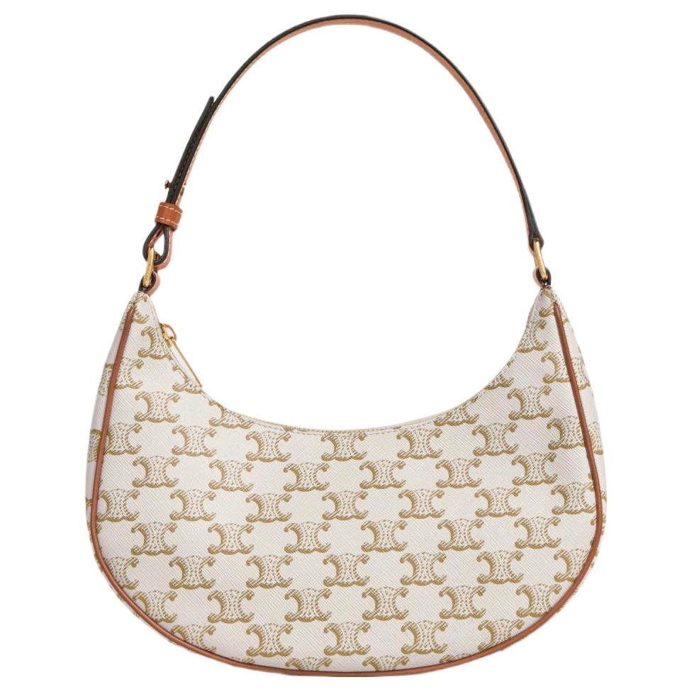 Celine Ava Classic Monogram Print Adjustable Shoulder Strap Leather Underarm Shoulder Bag Women Shoulder Bag Candy-Color White 193952BZJ-01BC
