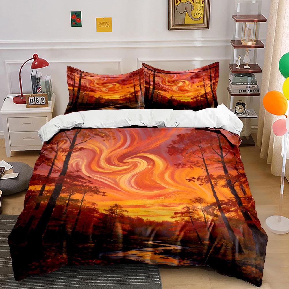 Swirling Sunset with Trees. Bedding Sets Duvet Cover Sets Duvet Covers Pillowcases(1 * Duvet Cover 2 * Pillowcases Without Duvet Insert)
