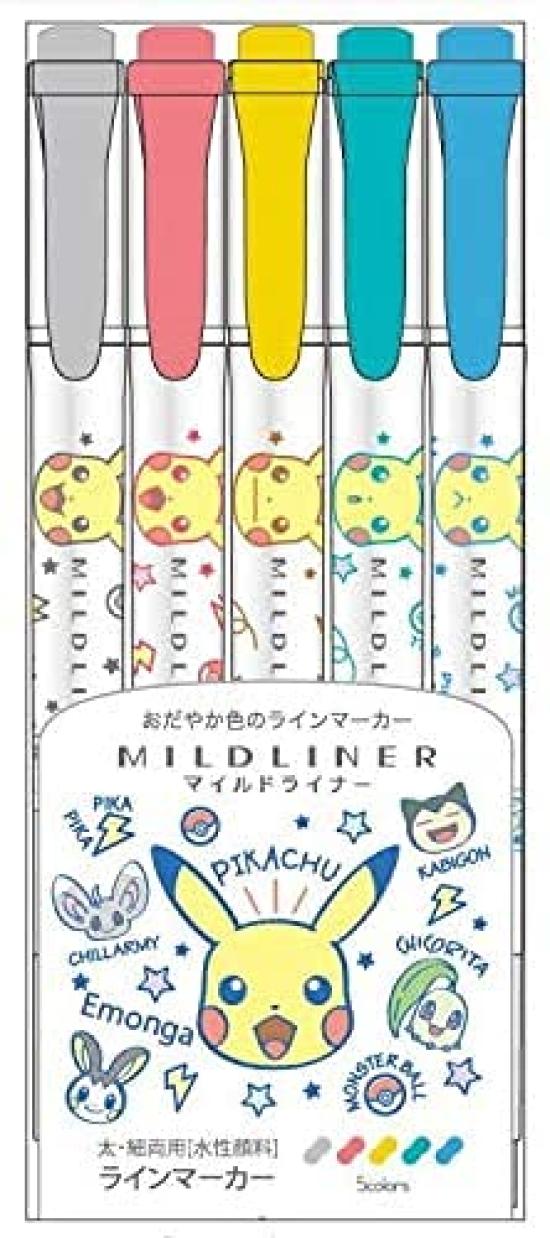 Showa Note Mildliner A 927729001 5-Color Set, Pokémon Pattern,