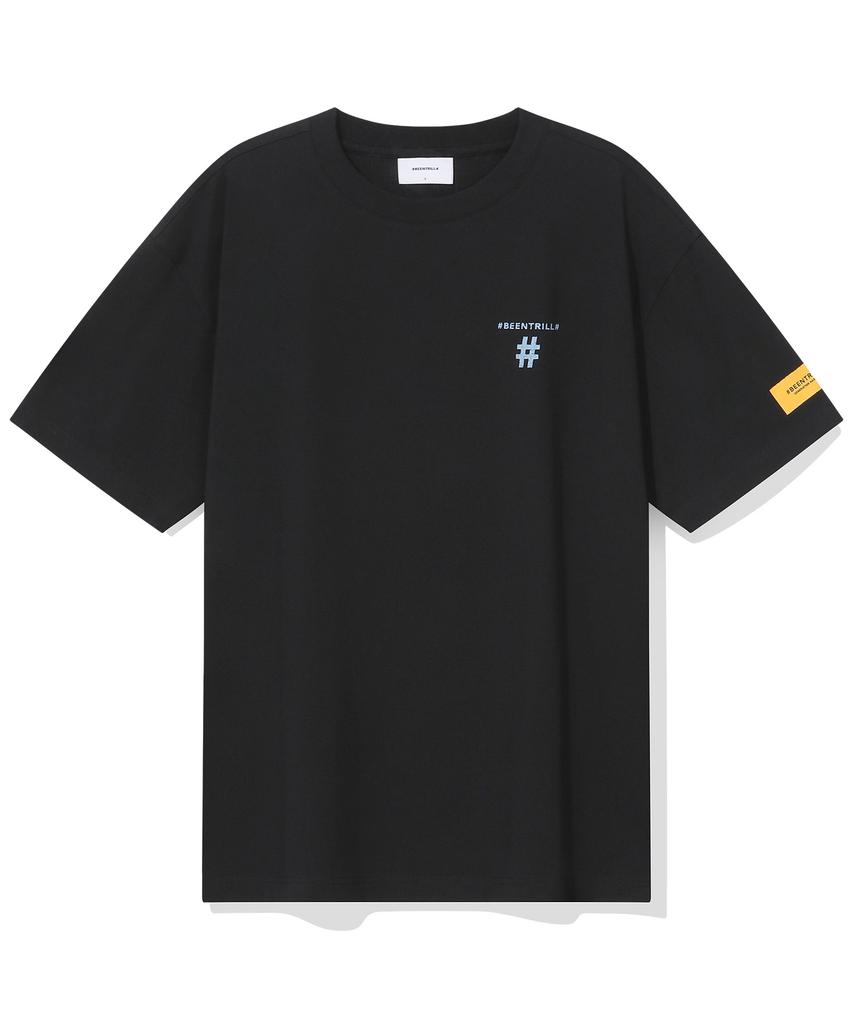BEENTRILL Stamp Hashtag Oversized Short Sleeve T-Shirt (Black)