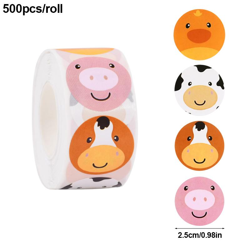 100/500Pcs Cartoon Animals Sticker Kids Farm Theme Birthday Party Decoration Supplies DIY Gift Box Sealing Label Reward Stickers