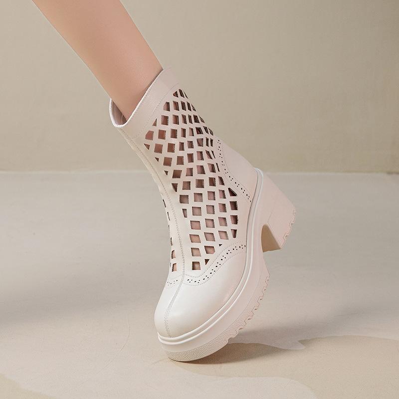 

Hollow Martin boots women s new thick-soled heightening 7CM net boots white thick-heeled cool boots women s hole short boots 34