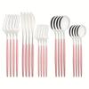20-Piece Silver and Pink Portuguese Cutlery Set for 4, Pink Handle Stainless Steel Cutlery Set, Include Forks, Spoons and Knives