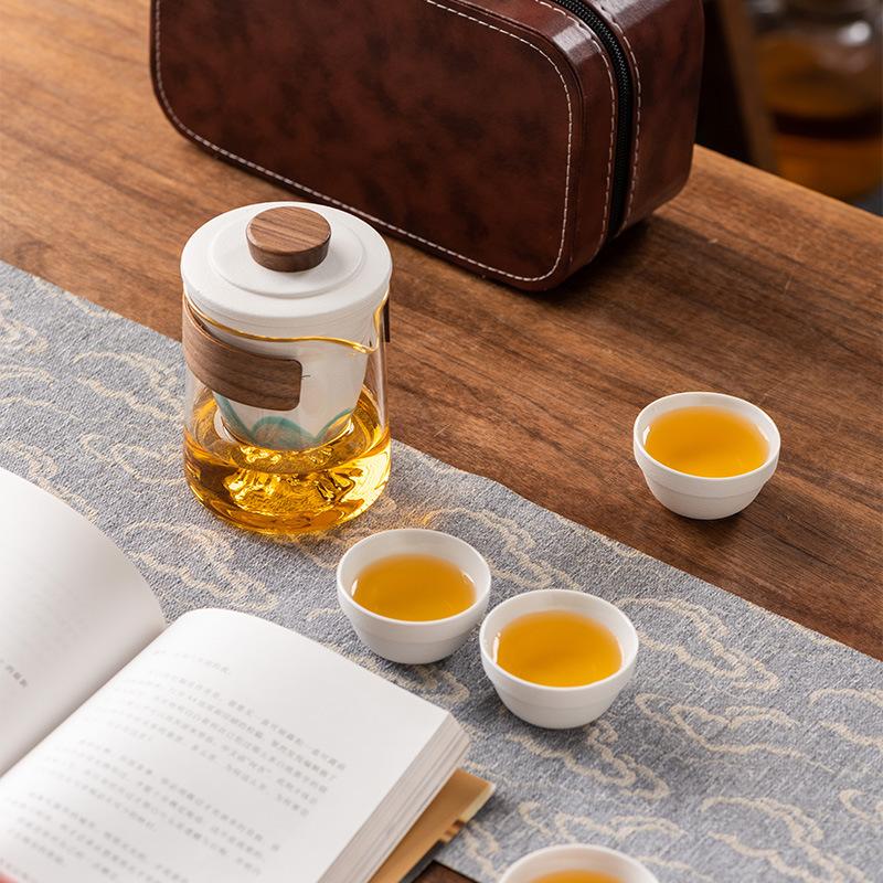 Hand-painted distant mountain travel tea set, high-end outdoor portable Kung Fu tea set, tea cup light luxury gift box set, commemorative gift.