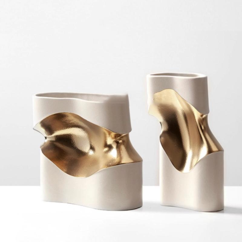 

Ceramic Vase Curve Irregular Bend Golden Venus Flower Vase Artistic Flowerpots Porcelain Crafts Ornaments Room Decoration