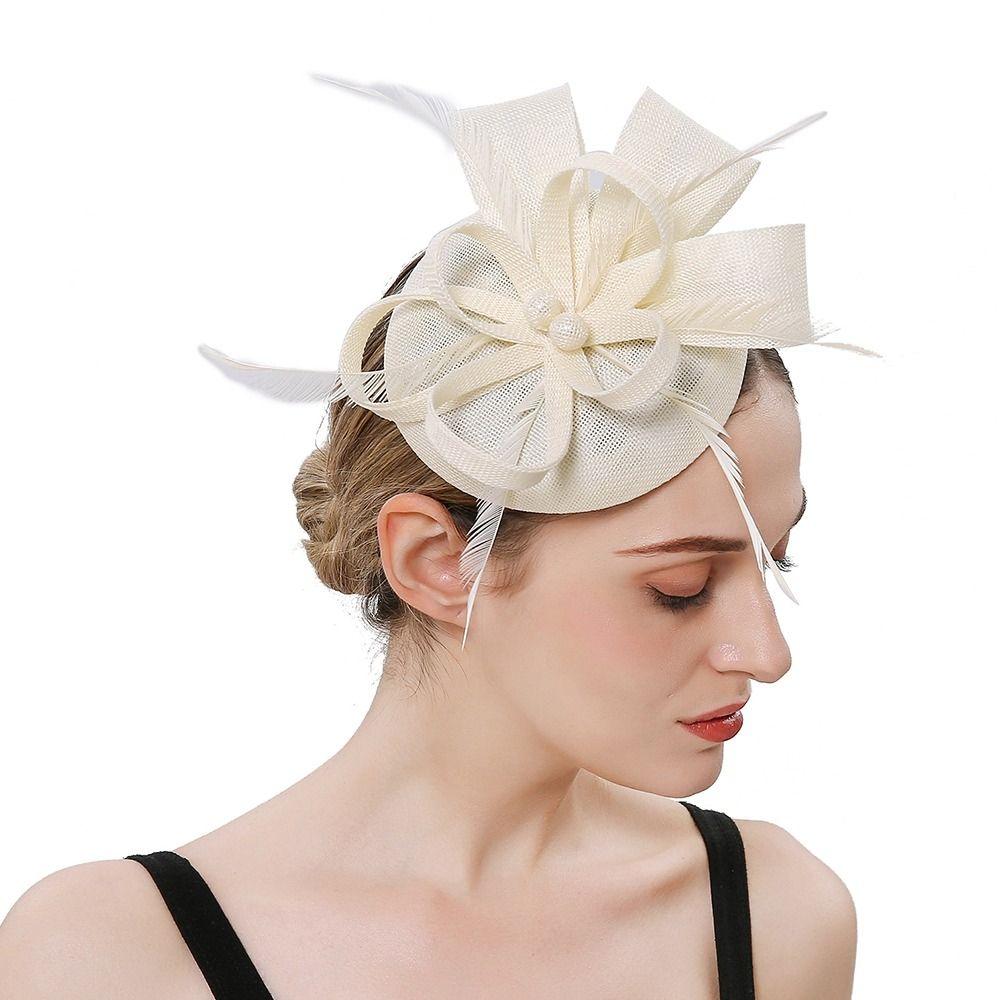 Feather Fascinator Caps Flower Makeup Prom Elegant Hair Accessories  Women