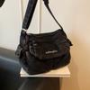 Women Denim Shoulder Bag Vintage Large Capacity Casual Tote Handbag with Multiple Pockets