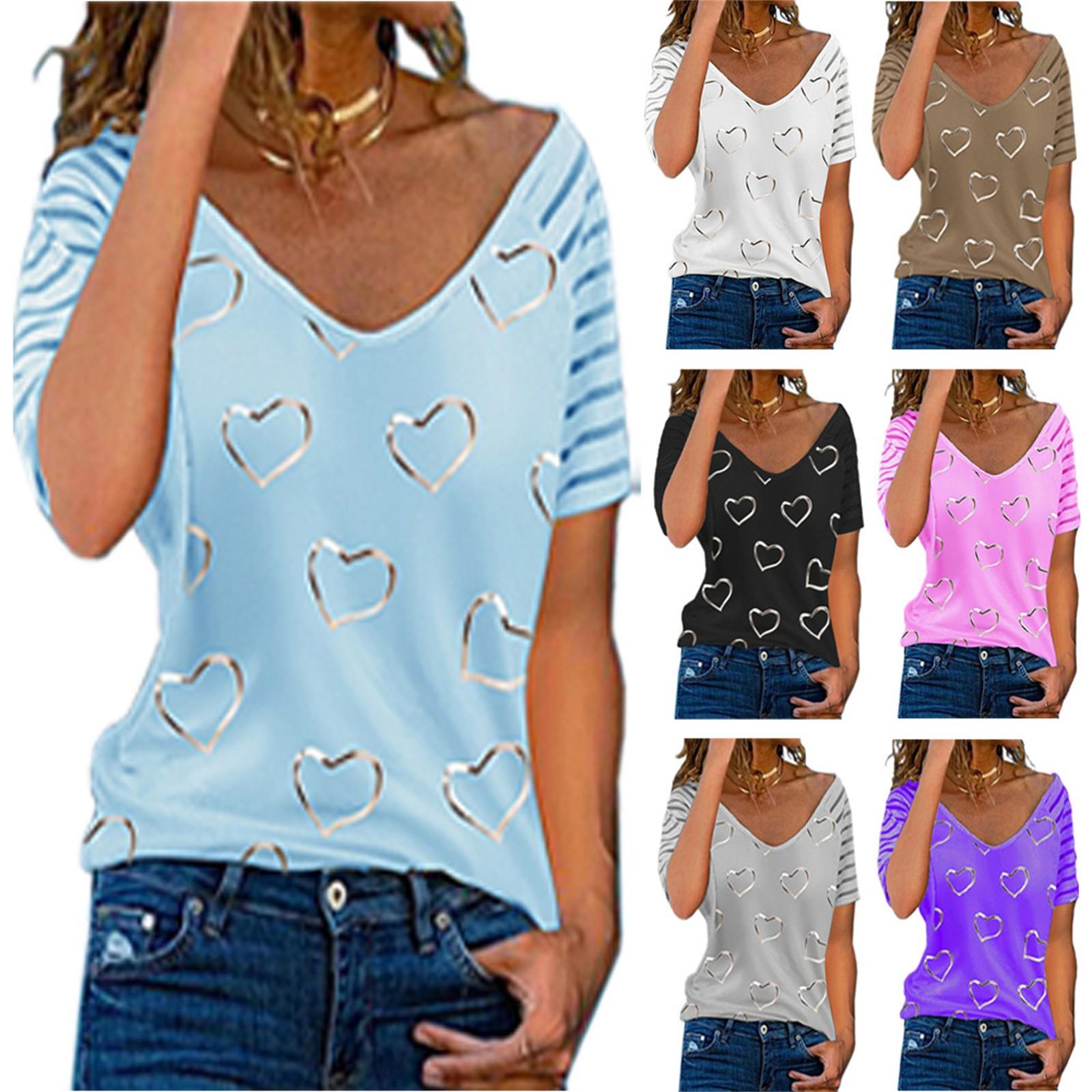 

Ladies top, short-sleeved, heart-shaped printed V-neck XXXXL