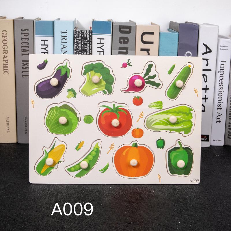 Non-Toxic Montessori Wooden Puzzles Hand Grab Boards Toys Tangram Jigsaw Baby Educational Toys Cartoon Vehicle Animals Fruits 3D Puzzles