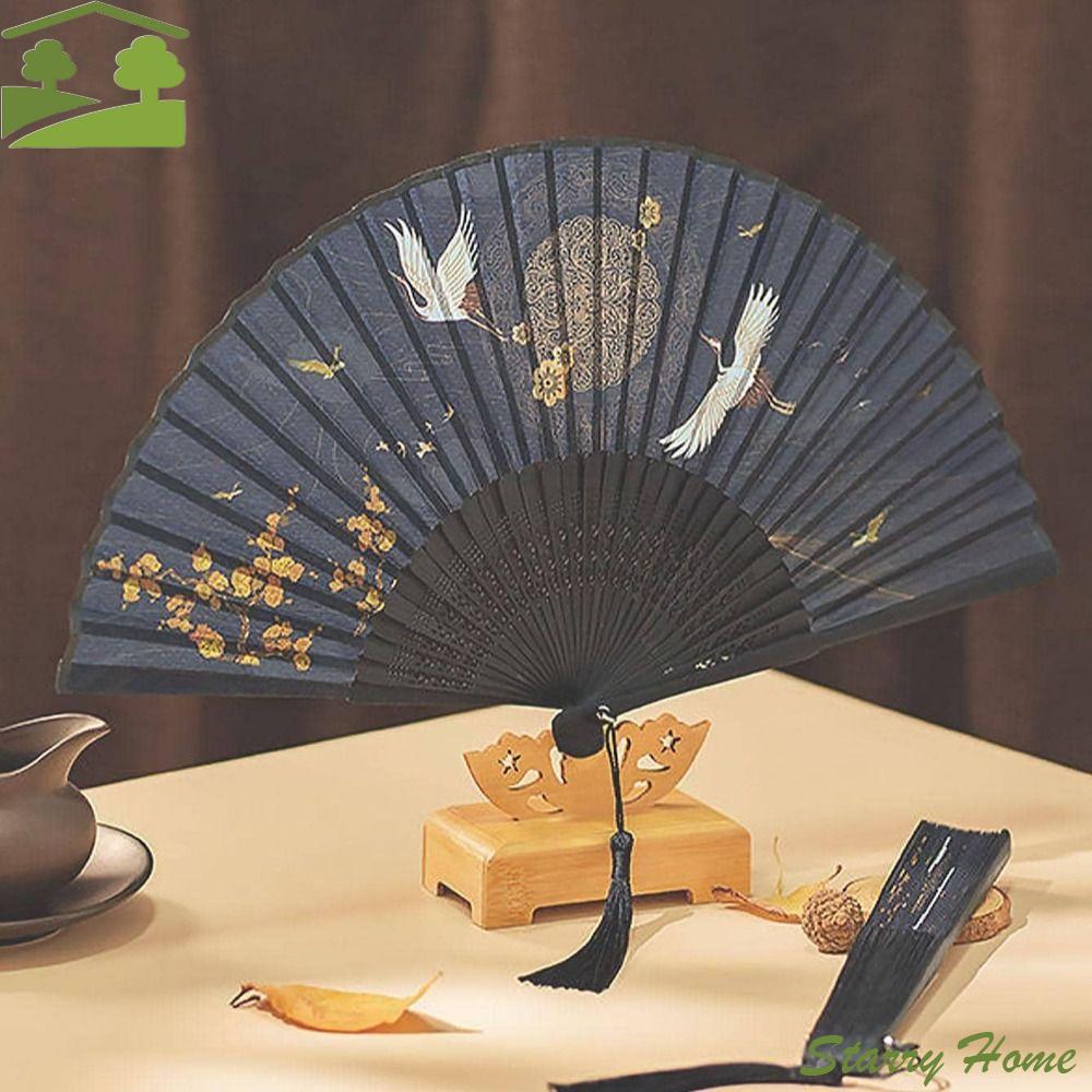 Portable Summer Folding Fan Folding With Tassel Handheld Tassel Fan Handheld Silk Cloth Hanfu Photography