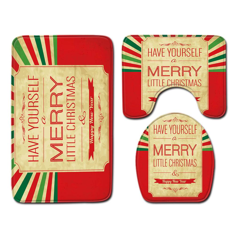 Christmas Bathroom Floor Mat Toilet Three-Piece Set