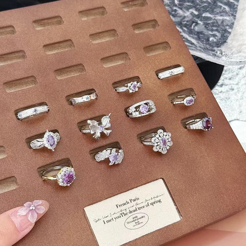 Neun Violett Aus Feuer Violett Zirkon Gebürsteter Offener Ring Damen Nische High-End Farbjuwel Persönlichkeit Leichter Luxus Ring