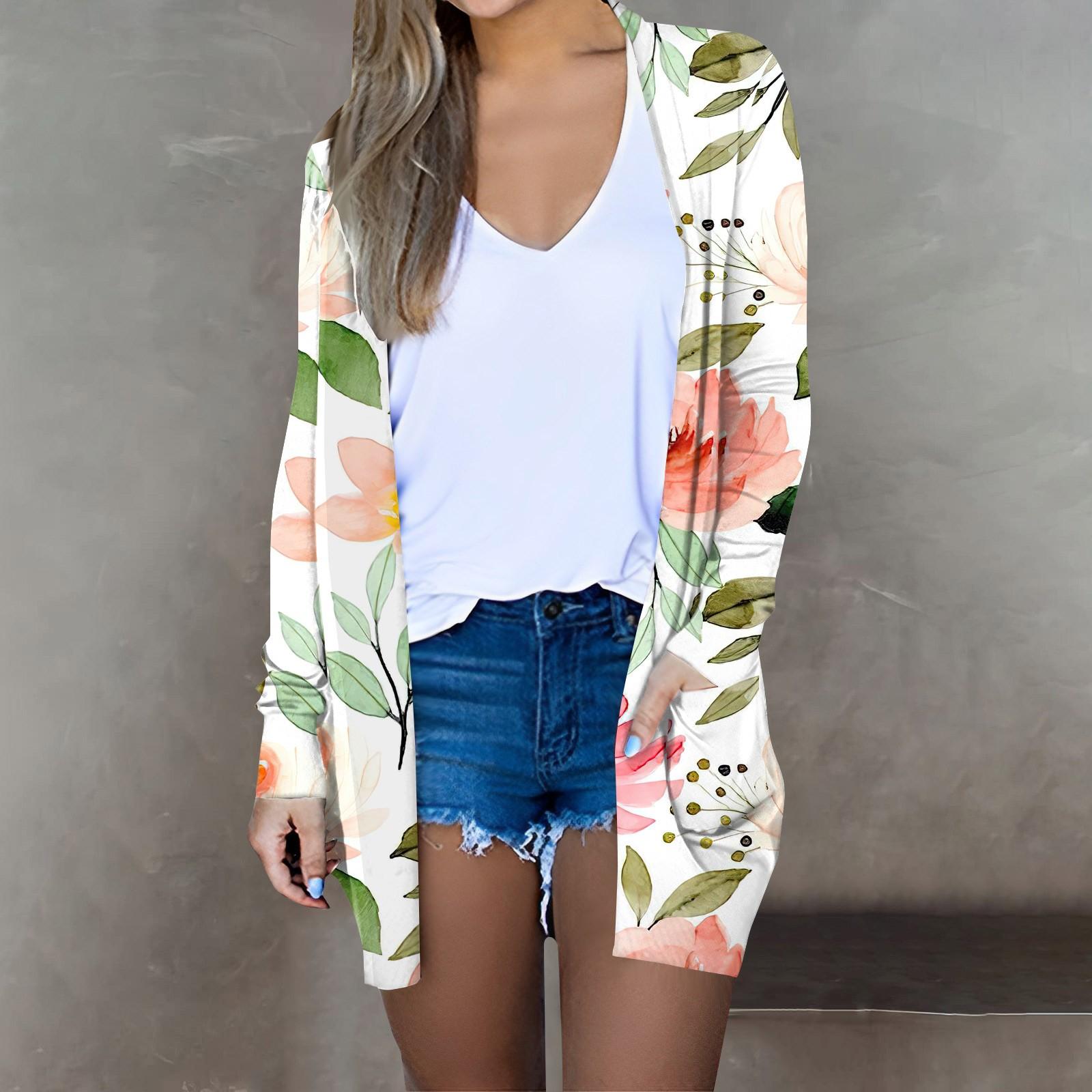 

Женская модная повседневная куртка-кардиган миди с длинным рукавом и цветочным принтом, топы XXXL зелёный