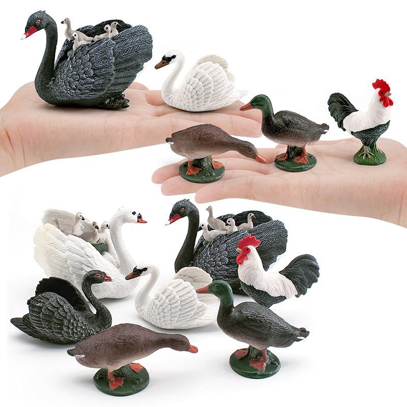 Simulation Poultry Farm Animal Model Mallard Duck Black White Swan Grey Duck Rooster Ornament Toy
