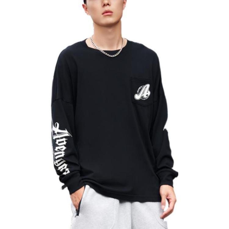 Li Ning Logo Print Cotton Crew Neck Long Sleeve Sweatshirt Unisex sweatshirt Black AHSSE29-2