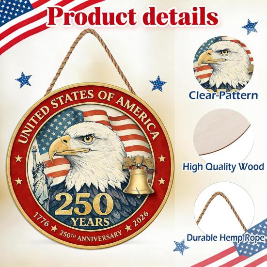 Wooden Hanging Ornament American 250th Anniversary Pendant Eagle Door Sign Patriotic Independence Day