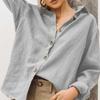 Plus Size Fashion Collar Long Sleeve Blouse Casual Cotton Linen Loose Women's Shirt