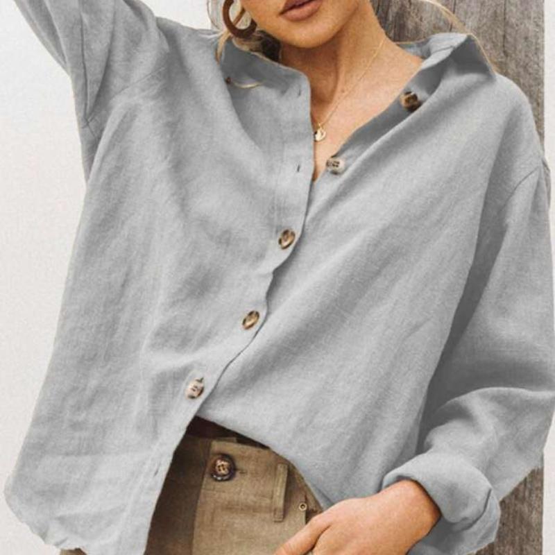 Plus Size Fashion Collar Long Sleeve Blouse Casual Cotton Linen Loose Women's Shirt