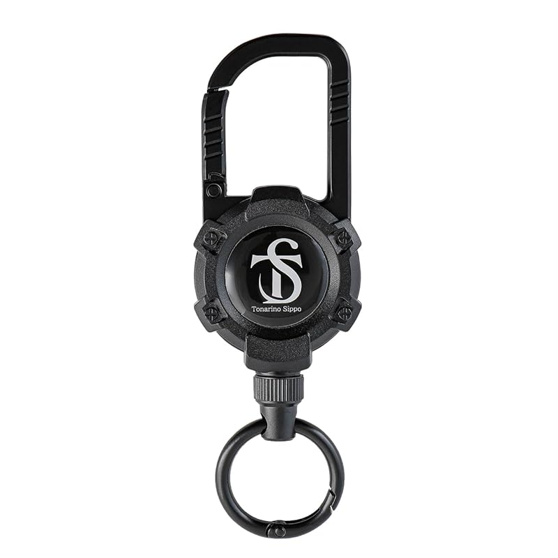 

[Tonarino Sippo] reel keychain Equipped with strong magnet key reel metal carabiner (black)