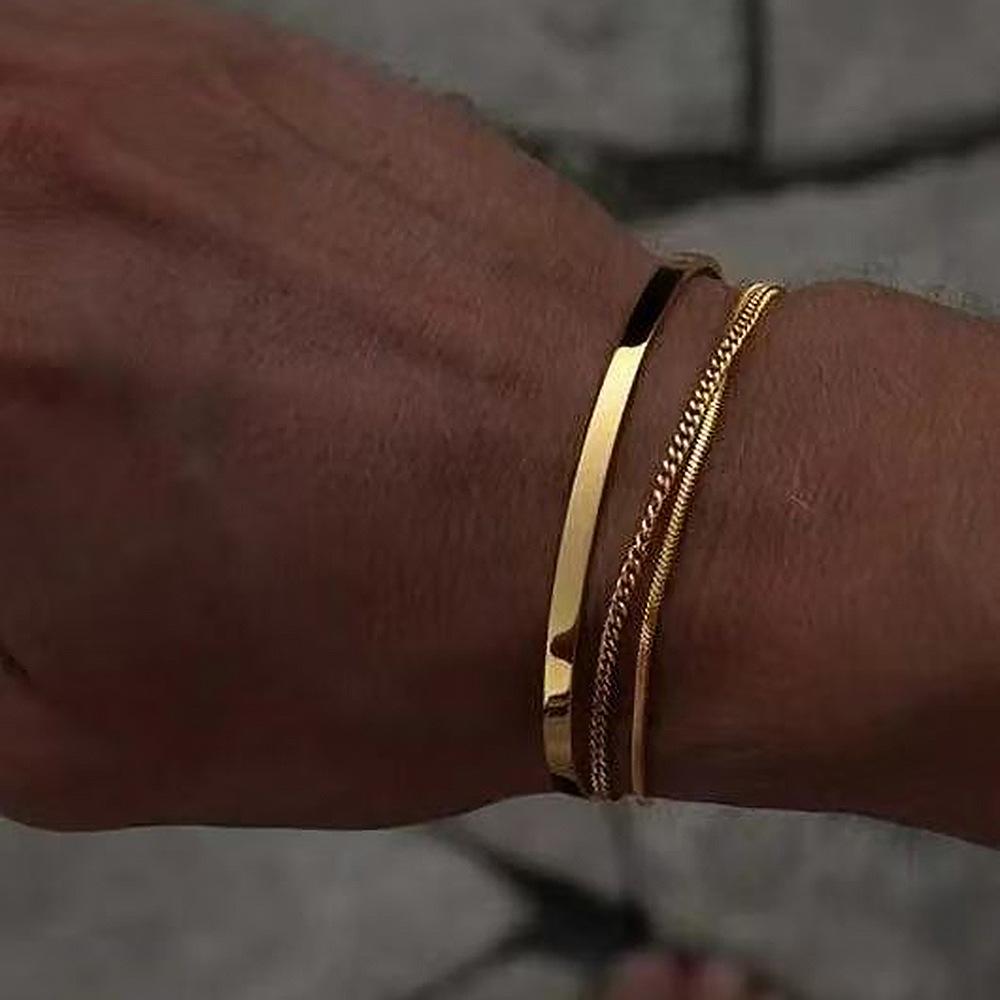 Stainless Steel Cuban Chain Bracelet for Men Hiphop Punk Multi Layer Smooth Opening Bracelet Bangle Classic Street Jewelry Gifts