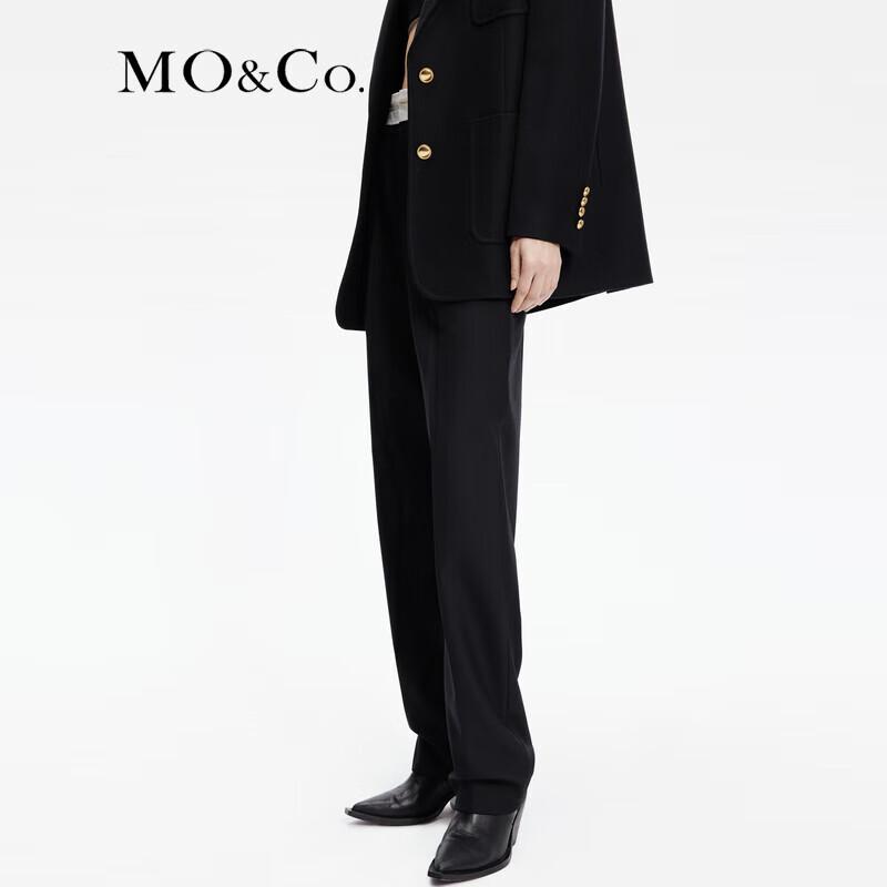 MO&Co. Women's Wool Blend High-Waist Pleated Straight-Leg Trousers