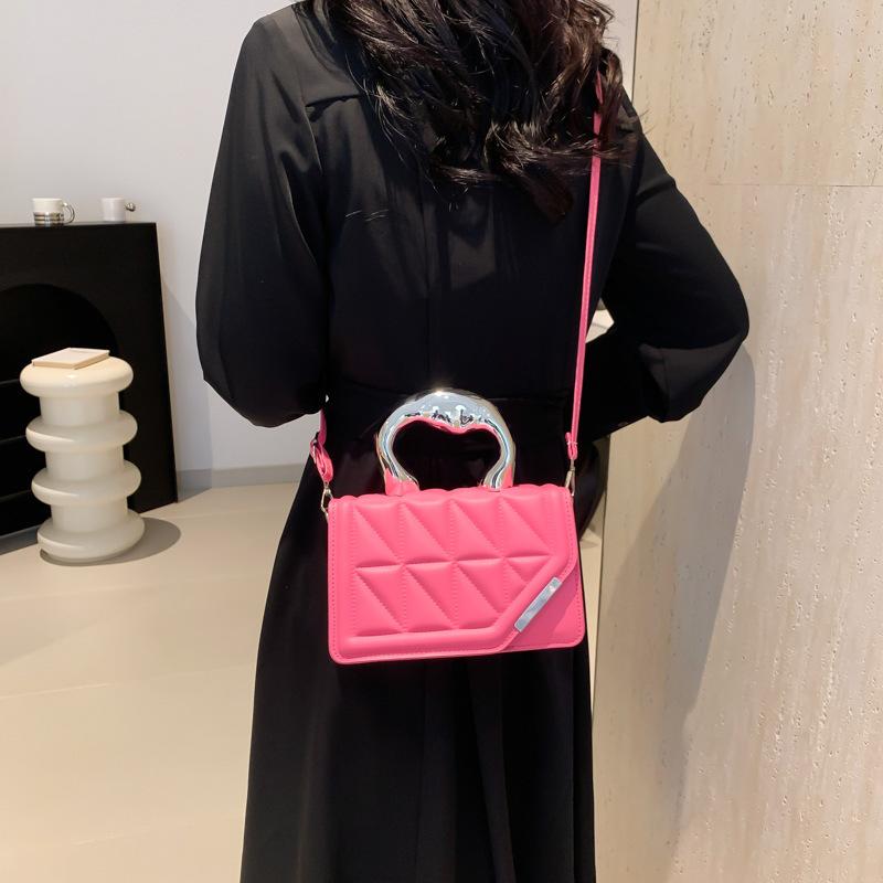 Textured bag women's new small fresh hard handle handbag fashionable solid color shoulder messenger bag