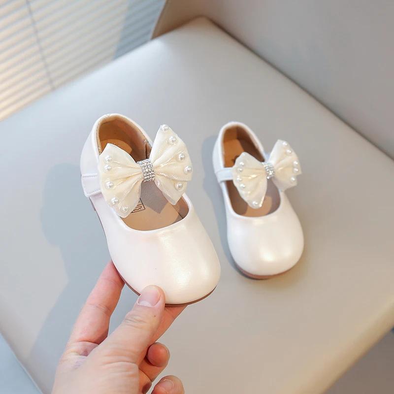 Girls Chic Flats for Wedding Party Classic Simple Elegant Kids Dress Shoes with Lace Bow-knot Princess Sweet Children Mary Janes