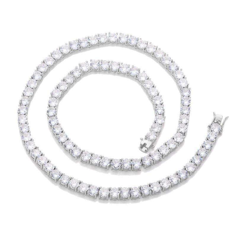 6mm Wide Round Tennis Chain Necklace Men Women Hip Hop Style Zirconia Stone Single Row Pendant Copper Jewelry 1641CM