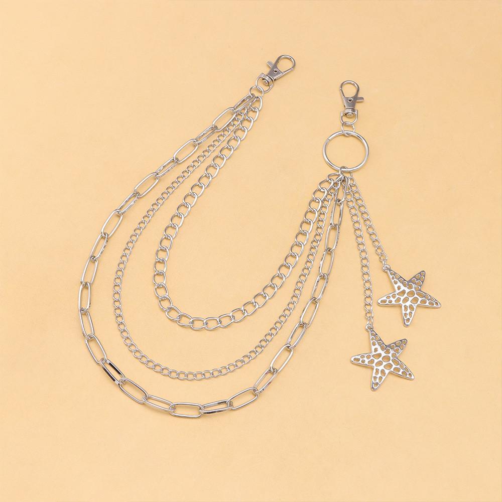 Punk Skateboard Metal Waist Chain With Hollow Star Pendant For Men And Women