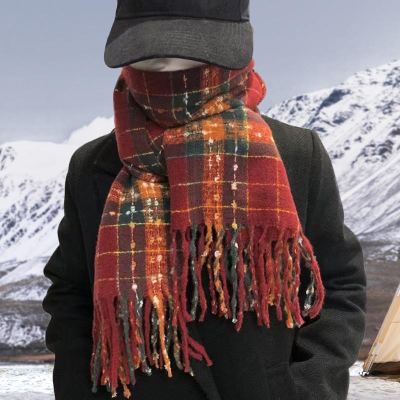 Christmas Red Plaid Retro Scarf for Women Winter Korean Style All Match Scarf To Keep Warm New Year Couple Style Imitation Cashmere Scarf