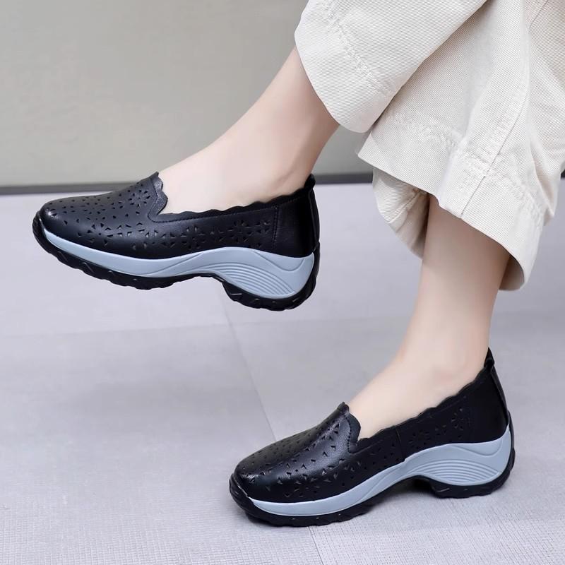 GKTINOO Women's Shoes Summer 2025 Real Leather Casual Sports Sandals For Women Hollow Wedge Sandals Mom Thick Soled Roman Sandal