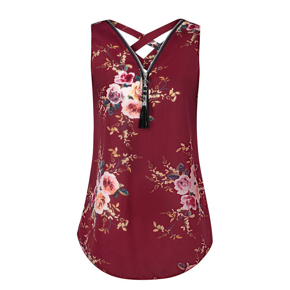 

Женская свободная майка без рукавов с перекрестной спинкой и застежкой-молнией с v-образным вырезом, футболки, топы XL вино красного