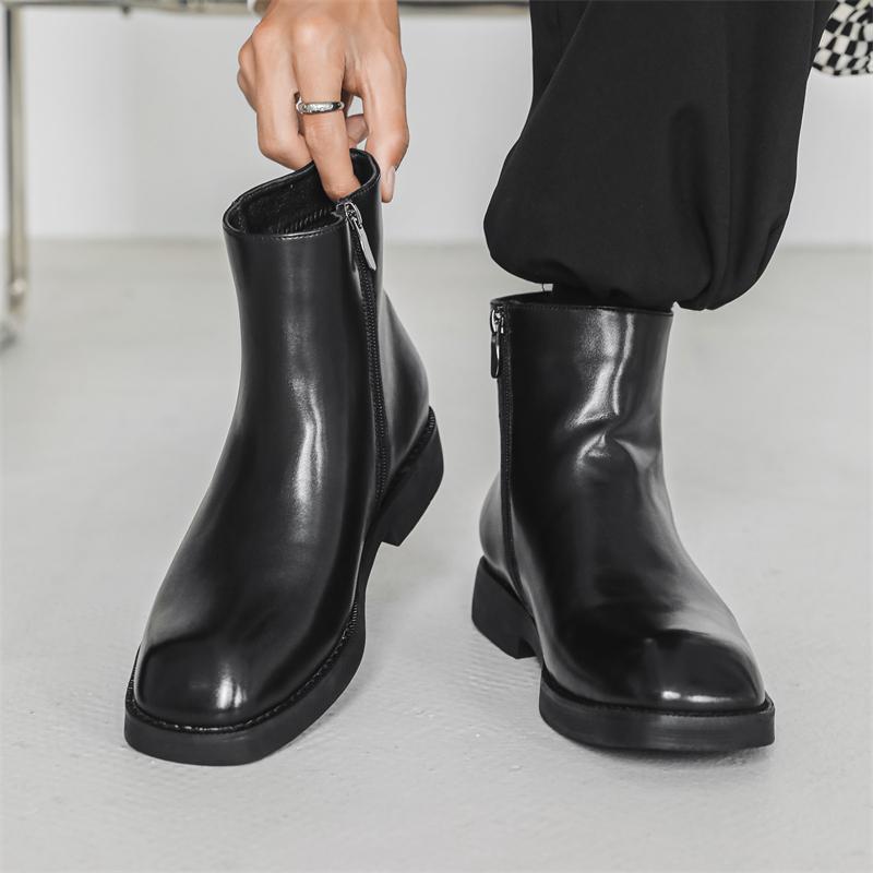 Side Zipper Male Motocross Boots Mens Slip on Low Top Shoes Men's Basic Boots New Arrival Men Winter Plush Snow Boots