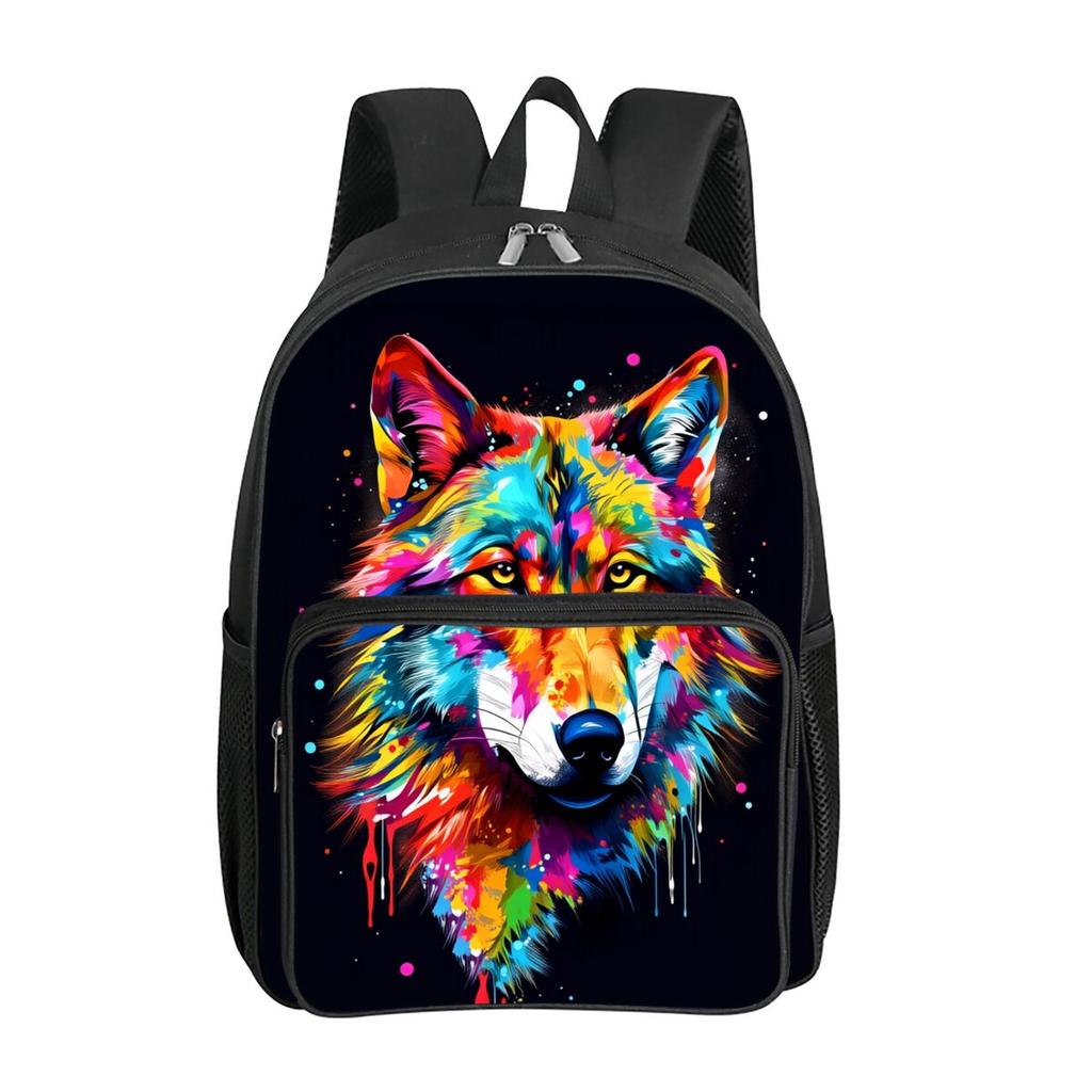 Wolfsmuster Quadratische Vordertasche Rucksack Reißverschluss Große Kapazität für Jungen/Mädchen Bestes Geschenk 2D Flach Cartoon Kinder Schultasche
