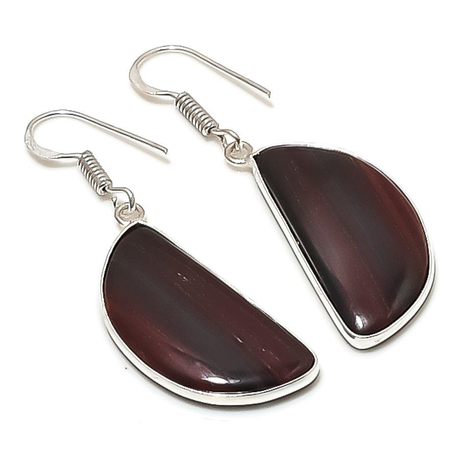 Natural Iron Tiger Eye Gemstone Handmade 925 Sterling Silver Earring 1.85  AE-11632