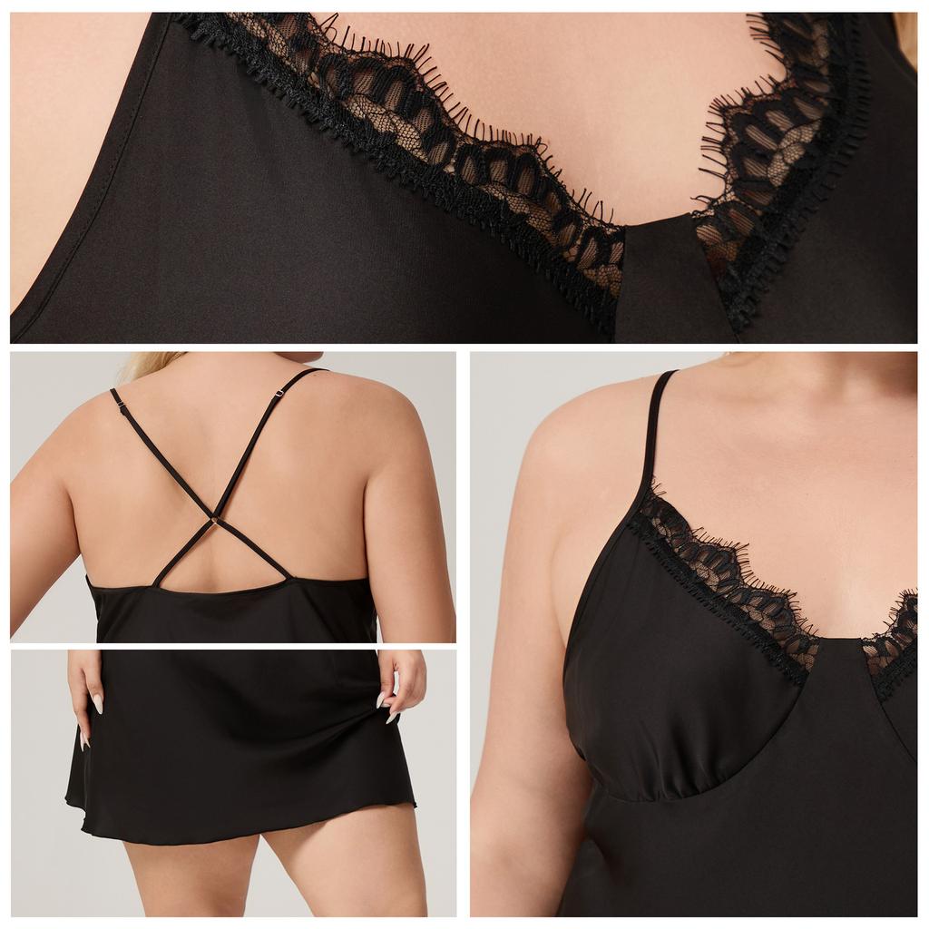 Yaoting Satin Chiffon Large Size Suspender Pajamas Women's Summer Sexy Lace Pajamas V-collar Loungewear DQ1801