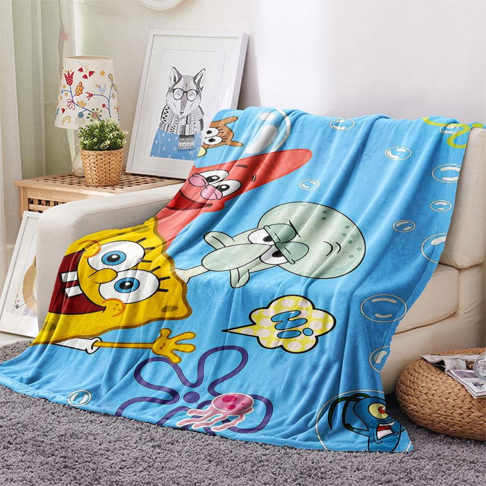 SpongeBob Cartoon Printed Flannel Blanket, soft throw for bedroom sofa, washable, Christmas present, great gift.