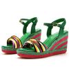 9cm Bohemian Wedge Sandals Waterproof Platform Fish Mouth High Heel Sandals Straw Mat Wedge Beach Sandals