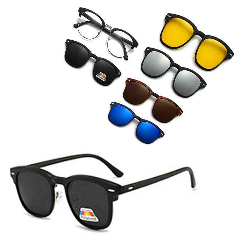 TR90 Eyeglasses Frame with 5 Clip On Sunglasses for Men Rectangle Optical Glasses Leisure Eyewear Design 2266