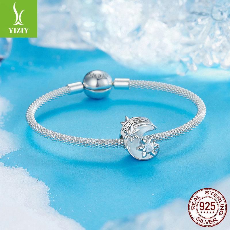 Star And Moon Beads S925 Sterling Silver Moon Diy Bracelet Beaded Accessories Genuine Light Luxury High Sense