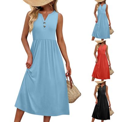 Women's Summer Dresses Maxi Dress Vacation Beach Sundresses  With Pockets