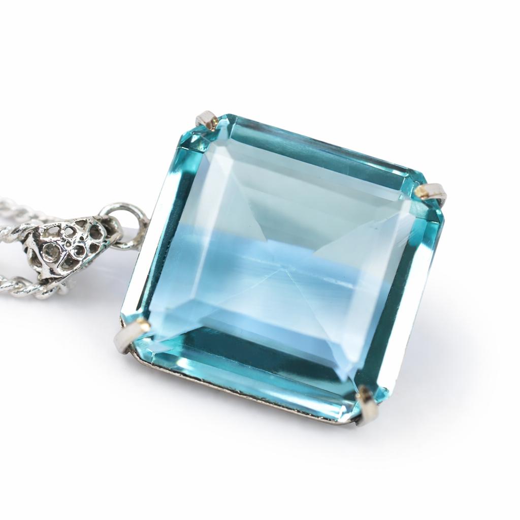Natural Blue Topaz Pendant 925 Sterling Silver 128 ct Square Cut Gems Gemstone Jewelry Gift