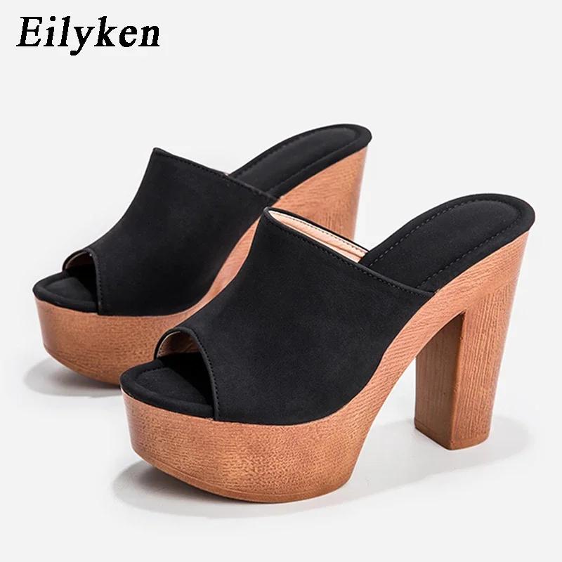 

Eilyken Summer Roma Platform Heel Women Slippers Open Toe Wooden Bottom Slides Ladies Shoes 36