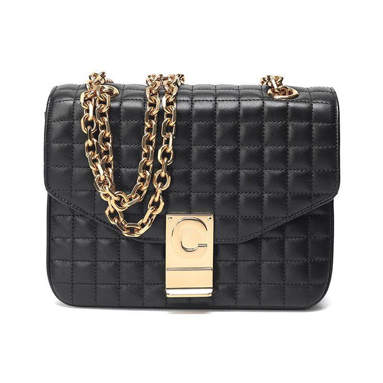 Celine Quilted Leather Chain Shoulder Bag Women Shoulder Bag Black 188403BFC-38NO