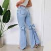 Jeans de Mujer de Moda Cintura Alta Elásticos con Lazo Decorado Jeans Acampanados