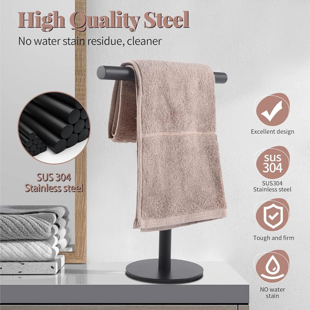 Mordern Hand Towel Holder T-Shape Standing Towel Rack Countertop Stainless Steel Towel Storage Organizer for Bathroom or Kitchen