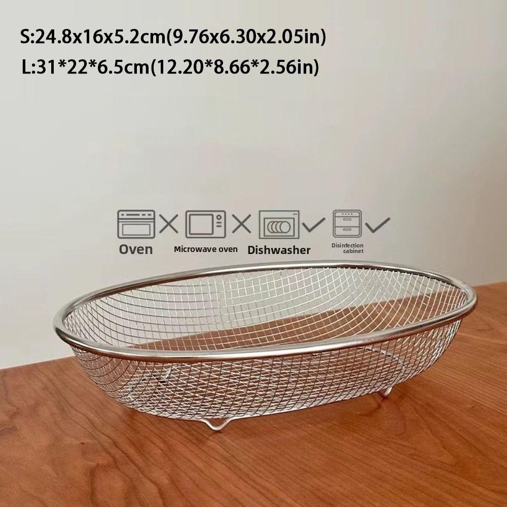Stainless Steel Fruit Basket Oval Mesh Screen Portable Vegetable Draining Basket